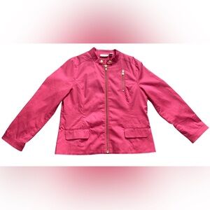 Chicos Women Moto Zip-Up Jacket Size 2 (L) Long Sleeve Zipper Details Coral Pink
